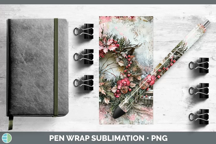 Vintage Pink Christmas Wreath Pen Wrap Sublimation Epox