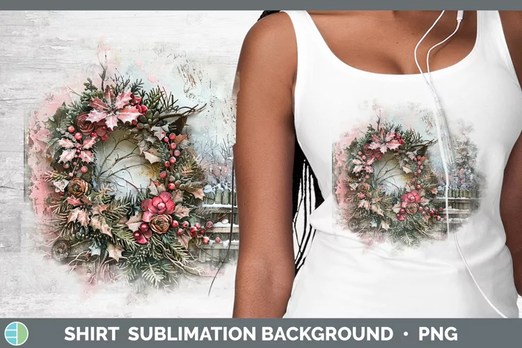 Vintage Pink Christmas Wreath Shirt Sublimation Sublima