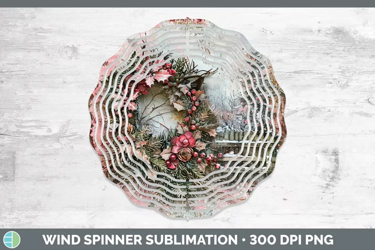 Vintage Pink Christmas Wreath Wind Spinner Sublimation