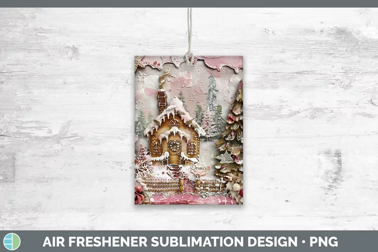 Vintage Pink Christmas Gingerbread House Air Freshener Subli