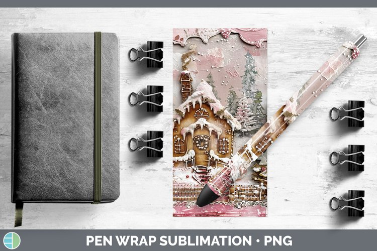 Vintage Pink Christmas Gingerbread House Pen Wrap Sublimatio