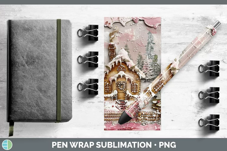 Vintage Pink Christmas Gingerbread House Pen Wrap Sublimatio