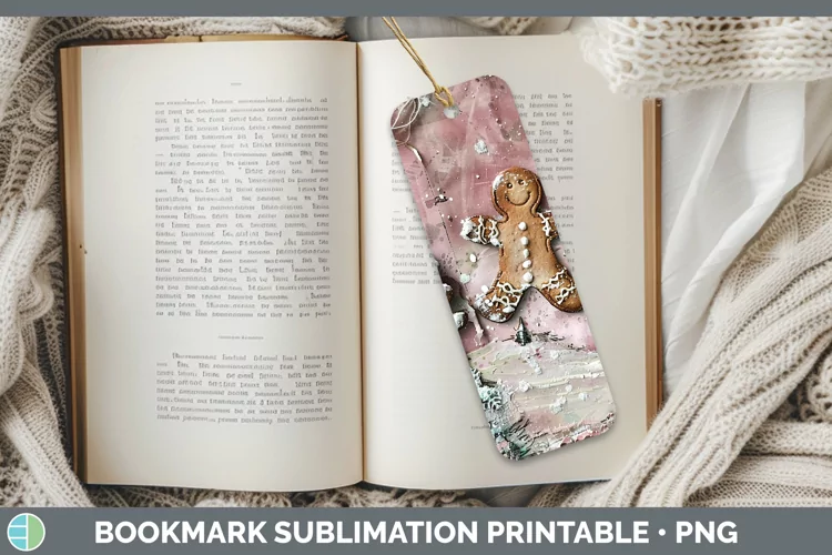 Vintage Pink Christmas Gingerbread Man Bookmark Sublimation