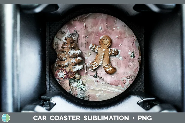 Vintage Pink Christmas Gingerbread Man Car Coaster Sublimati