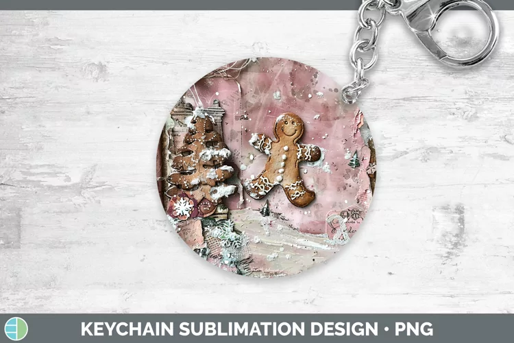 Vintage Pink Christmas Gingerbread Man Keychain Sublimation