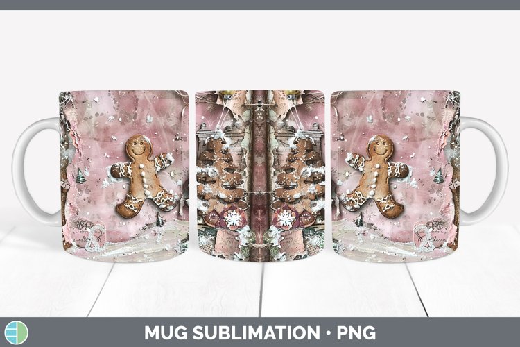 Vintage Pink Christmas Gingerbread Man Mug Wrap Sublimation