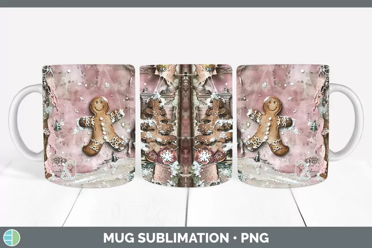 Vintage Pink Christmas Gingerbread Man Mug Wrap Sublimation