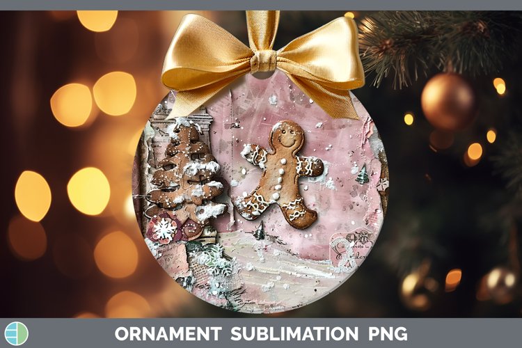 Vintage Pink Christmas Gingerbread Man Ornament Sublimation