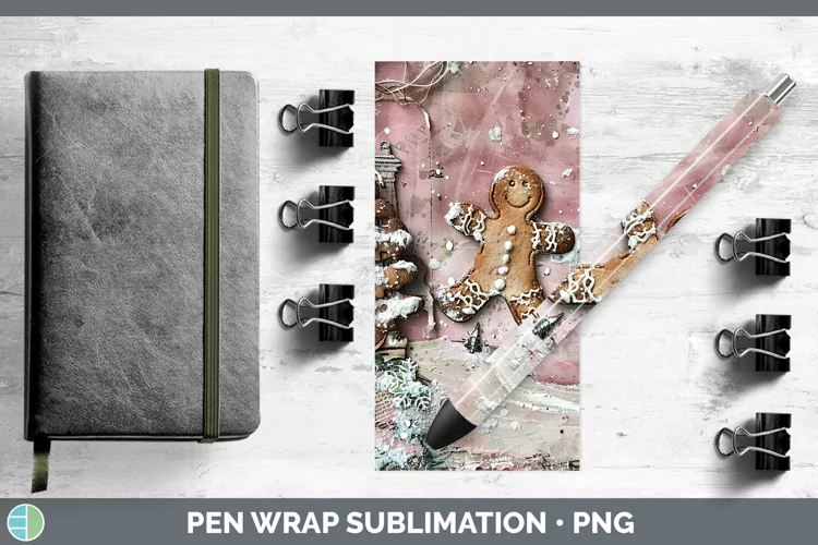 Vintage Pink Christmas Gingerbread Man Pen Wrap Sublimation