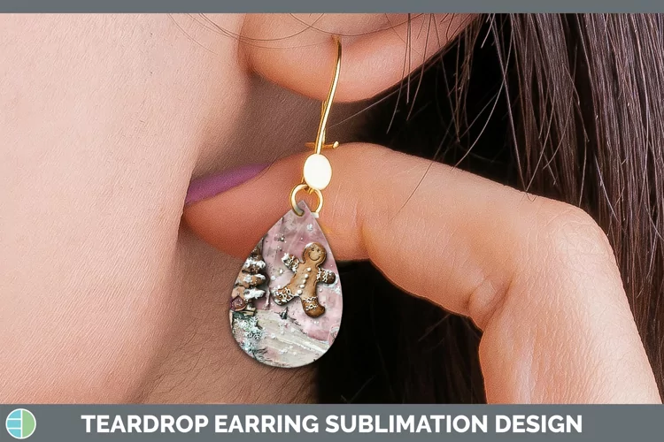 Vintage Pink Christmas Gingerbread Man Teardrop Earrings Sub