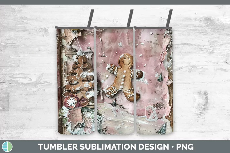 Vintage Pink Christmas Gingerbread Man Tumbler Sublimation 2