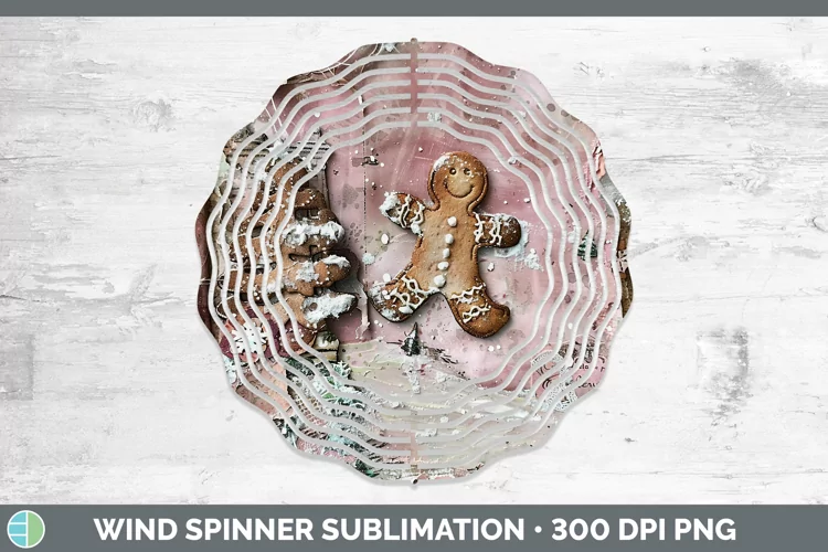 Vintage Pink Christmas Gingerbread Man Wind Spinner Sublimat