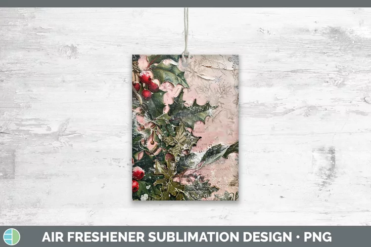Vintage Pink Christmas Holly Air Freshener Sublimation Car F