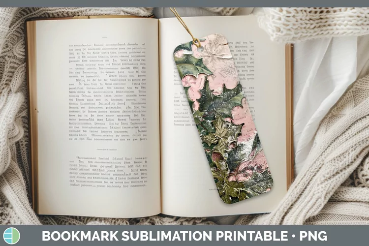 Vintage Pink Christmas Holly Bookmark Sublimation Printable