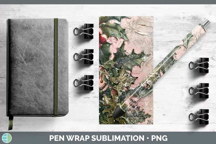 Vintage Pink Christmas Holly Pen Wrap Sublimation Epoxy Pen