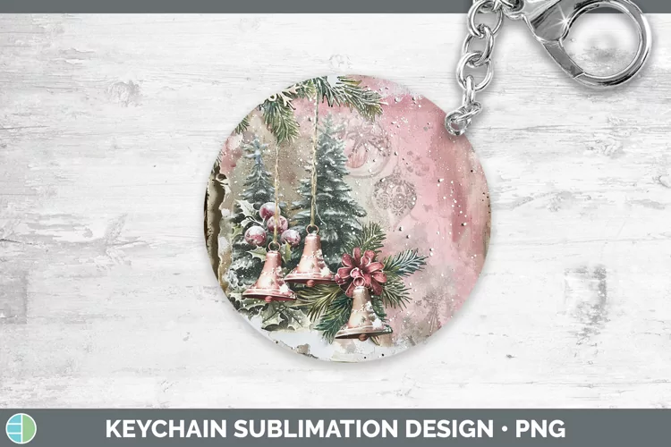 Vintage Pink Christmas Jingle Bells Keychain Sublimation Key