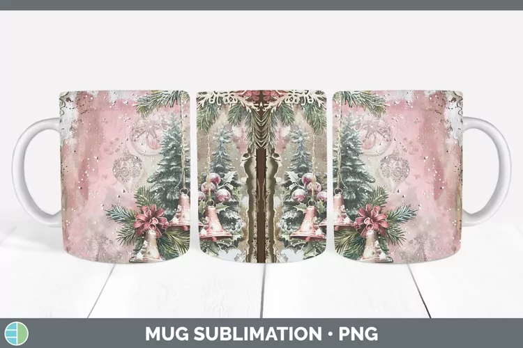 Vintage Pink Christmas Jingle Bells Mug Wrap Sublimation Cof