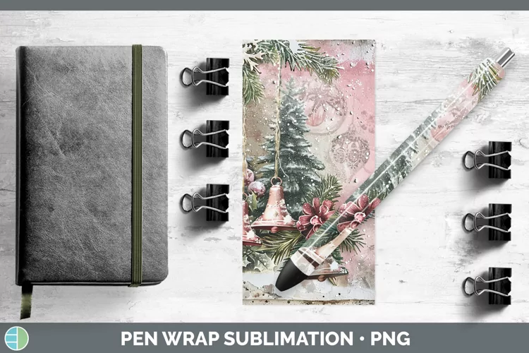 Vintage Pink Christmas Jingle Bells Pen Wrap Sublimation Epo