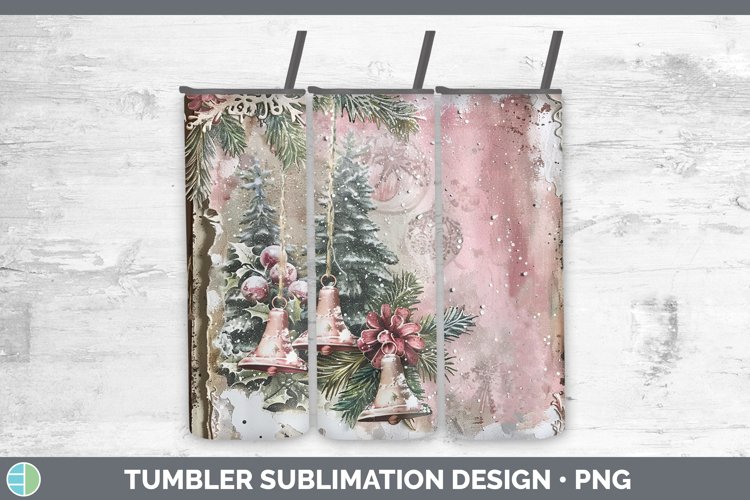 Vintage Pink Christmas Jingle Bells Tumbler Sublimation 20 o