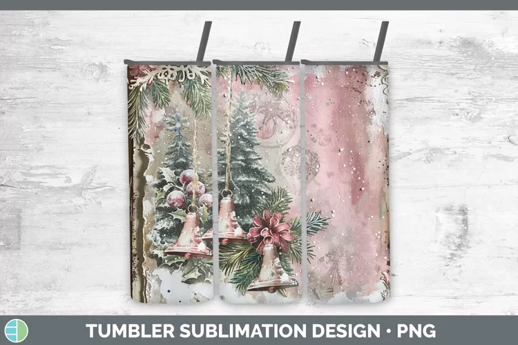 Vintage Pink Christmas Jingle Bells Tumbler Sublimation 20 o