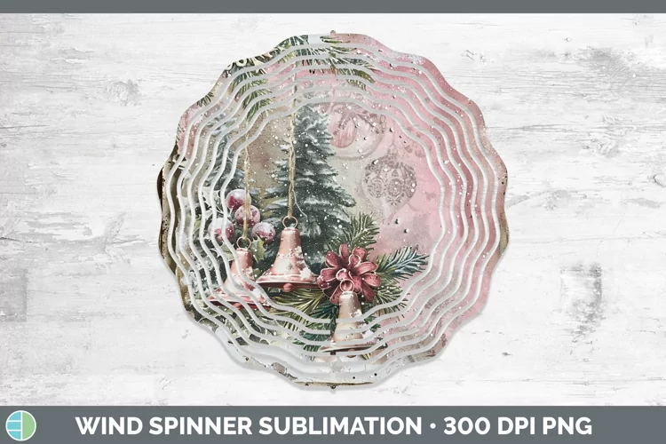 Vintage Pink Christmas Jingle Bells Wind Spinner Sublimation