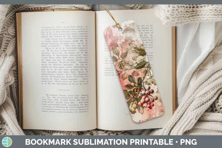 Vintage Pink Christmas Mistletoe Bookmark Sublimation Printa