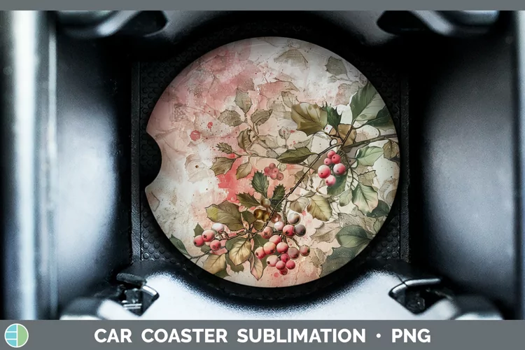 Vintage Pink Christmas Mistletoe Car Coaster Sublimation Coa