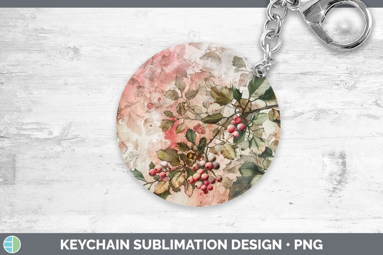 Vintage Pink Christmas Mistletoe Keychain Sublimation Keyrin