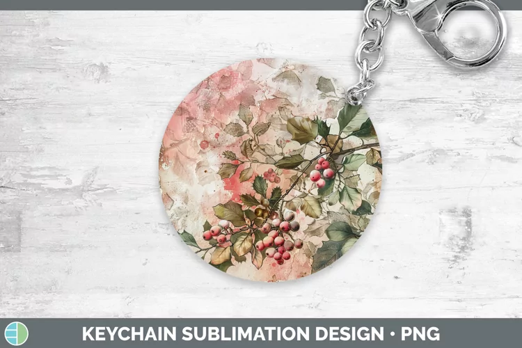 Vintage Pink Christmas Mistletoe Keychain Sublimation Keyrin