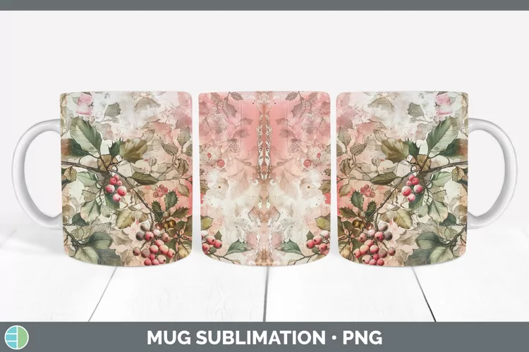 Vintage Pink Christmas Mistletoe Mug Wrap Sublimation Coffee