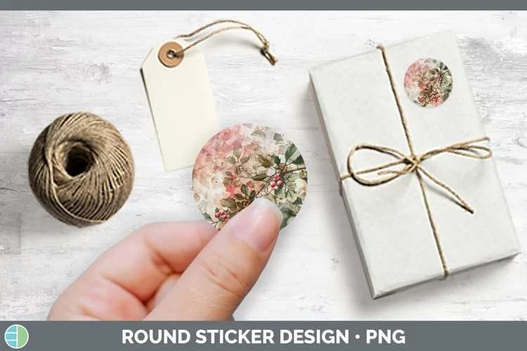 Vintage Pink Christmas Mistletoe Stickers | Round Labels Des