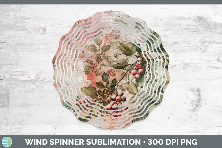 Vintage Pink Christmas Mistletoe Wind Spinner Sublimation Sp