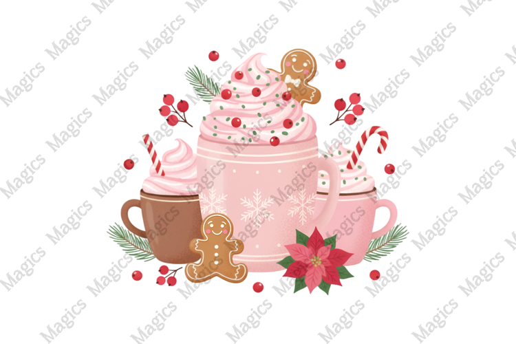 Vintage Pink Christmas Mug Clipart
