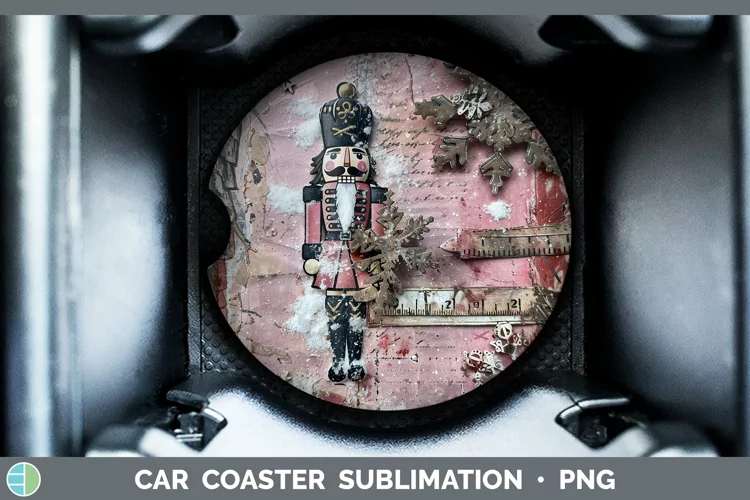 Vintage Pink Christmas Nutcracker Car Coaster Sublimation Co
