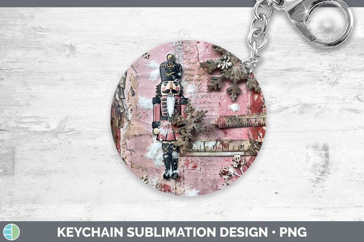 Vintage Pink Christmas Nutcracker Keychain Sublimation Keyri