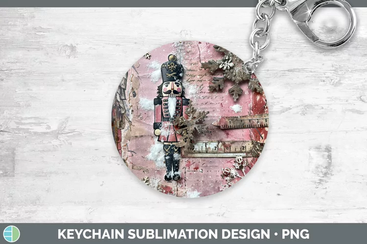 Vintage Pink Christmas Nutcracker Keychain Sublimation Keyri