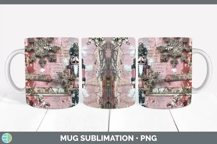 Vintage Pink Christmas Nutcracker Mug Wrap Sublimation Coffe