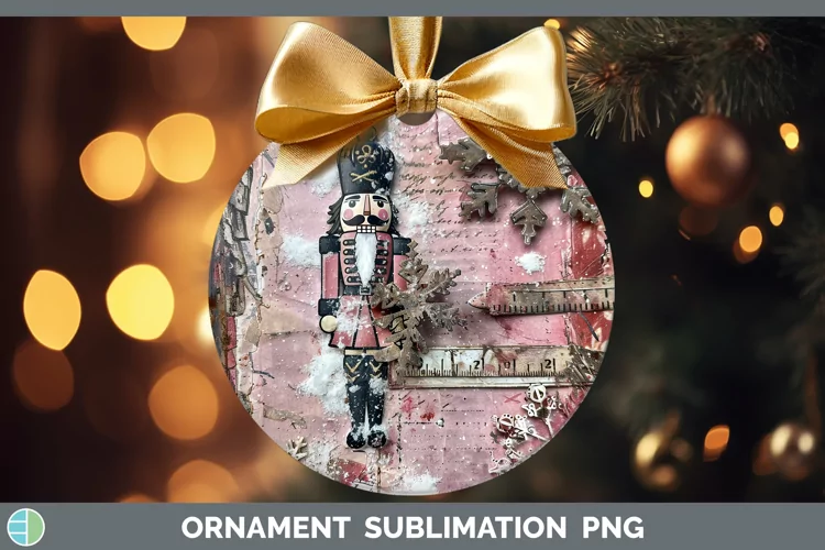 Vintage Pink Christmas Nutcracker Ornament Sublimation Baubl