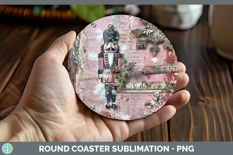 Vintage Pink Christmas Nutcracker Round Coaster Sublimation
