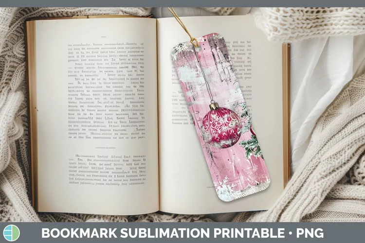 Vintage Pink Christmas Ornaments Bookmark Sublimation Printa
