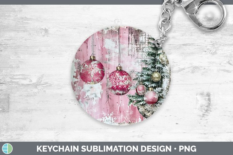 Vintage Pink Christmas Ornaments Keychain Sublimation Keyrin