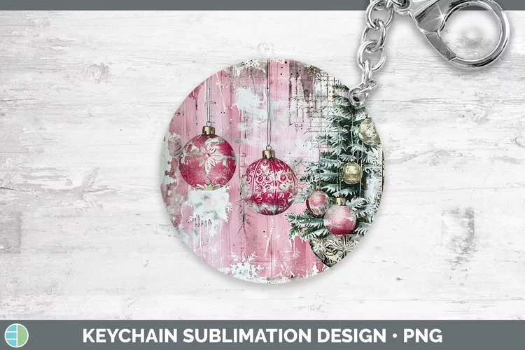 Vintage Pink Christmas Ornaments Keychain Sublimation Keyrin