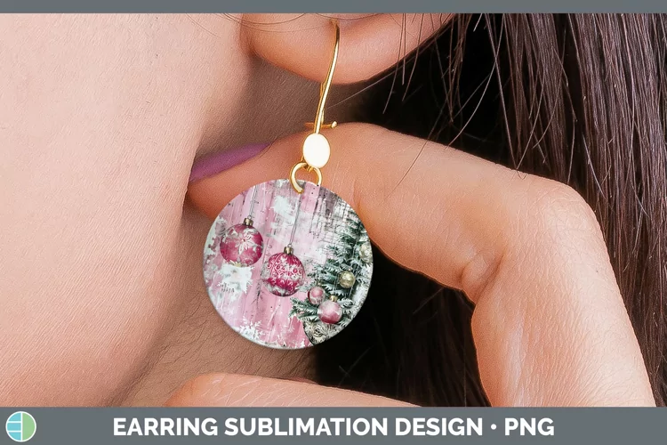 Vintage Pink Christmas Ornaments Round Earrings Sublimation