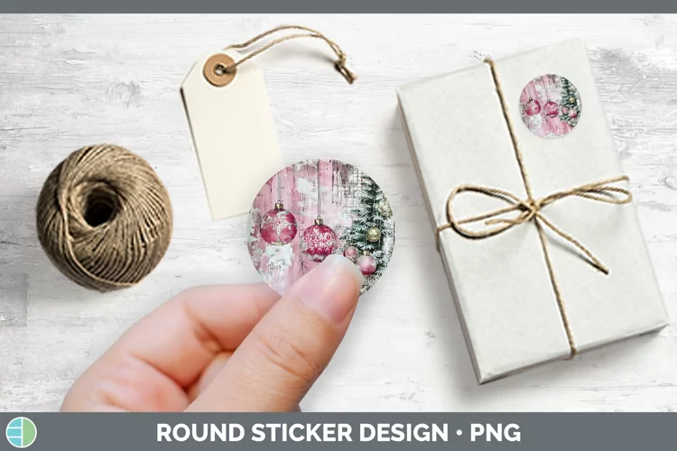 Vintage Pink Christmas Ornaments Stickers | Round Labels Des