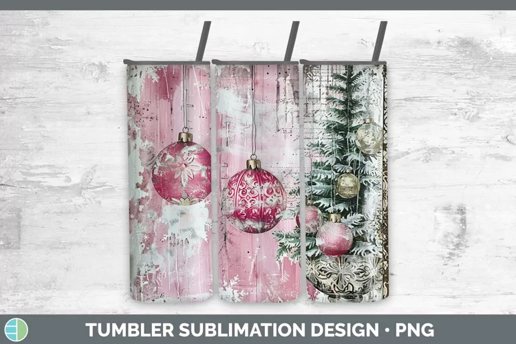 Vintage Pink Christmas Ornaments Tumbler Sublimation 20 oz S