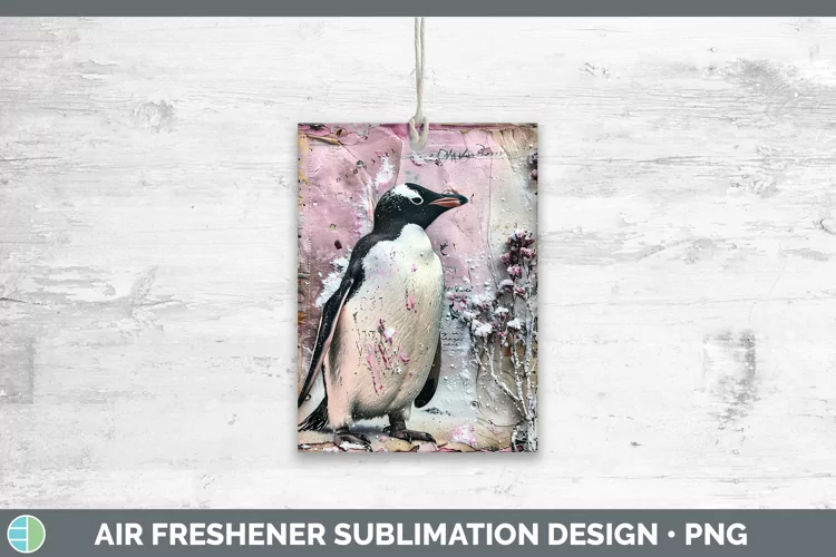 Vintage Pink Christmas Penguin Air Freshener Sublimation Car