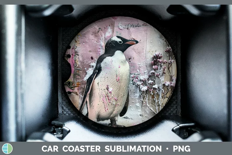 Vintage Pink Christmas Penguin Car Coaster Sublimation Desi