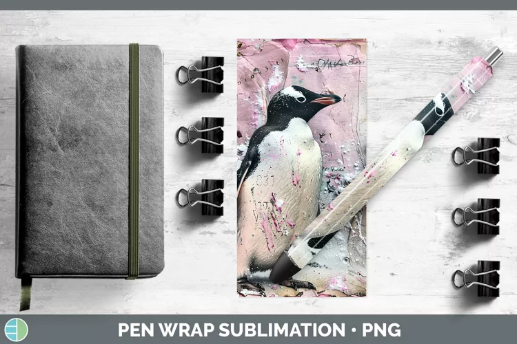 Vintage Pink Christmas Penguin Pen Wrap Sublimation Pen Desi