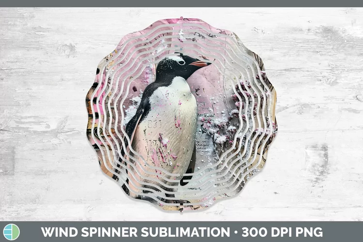 Vintage Pink Christmas Penguin Wind Spinner Sublimation Spin
