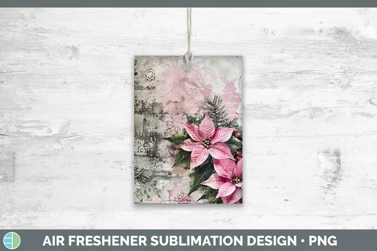 Vintage Pink Christmas Poinsettia Air Freshener Sublimation